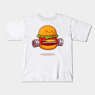 cute-burger-lifting-barbell Kids T-Shirt